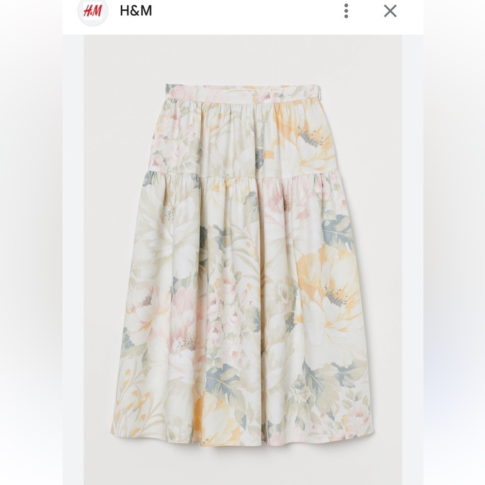 H&M Floral Midi Skirt - Cream and‎ Yellow